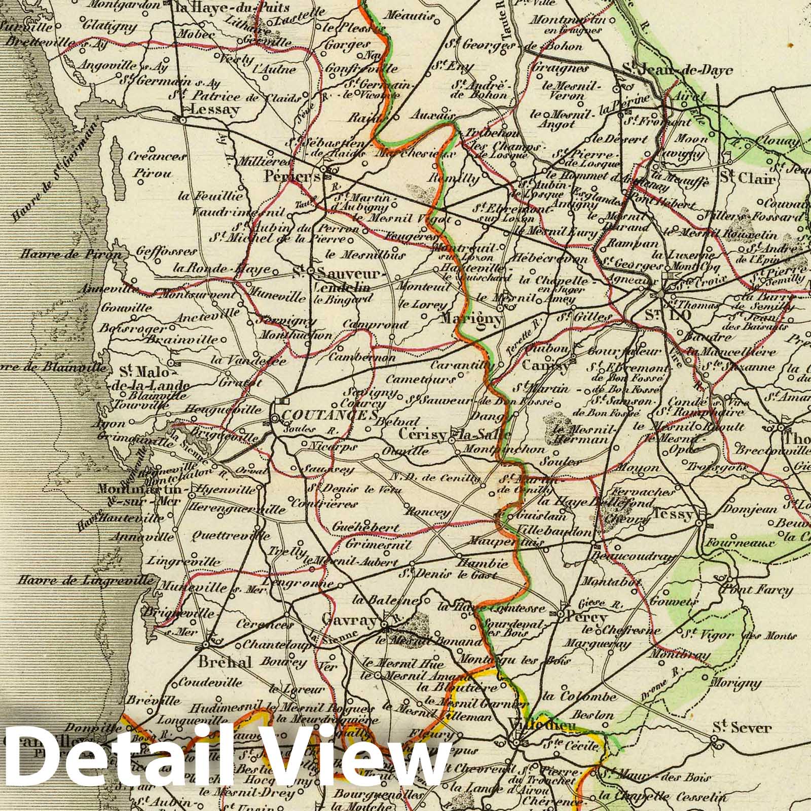 Manche - Railroad Map, 1856 - Atlas National Illustré Historical Map Print