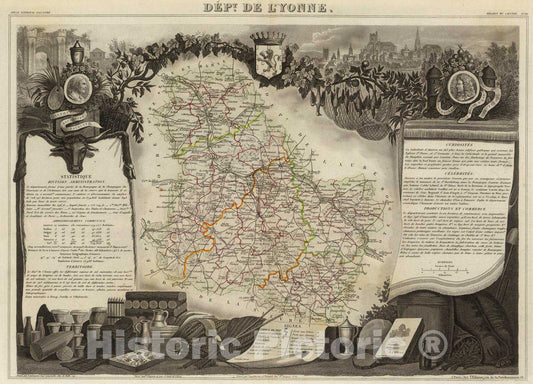 Historic Map : France, 1856 Dept. De Lyonne. , Vintage Wall Art