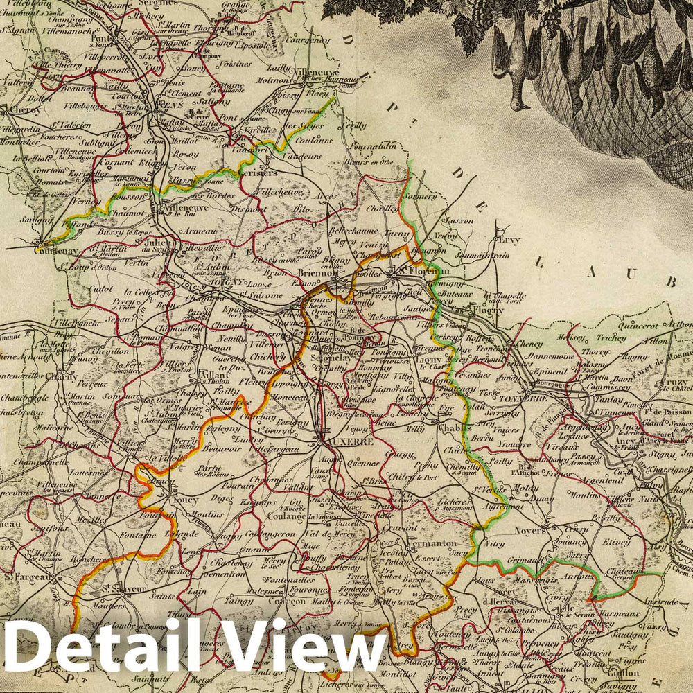 Historic Map : France, 1856 Dept. De Lyonne. , Vintage Wall Art