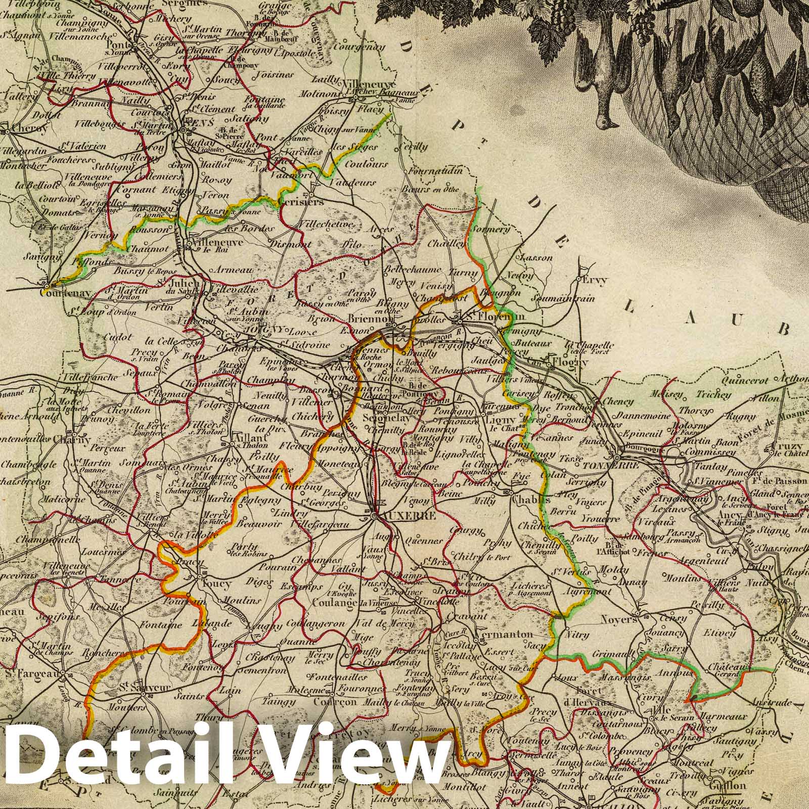 Yonne Department, France - Road Map, 1856 - Historical Atlas Print