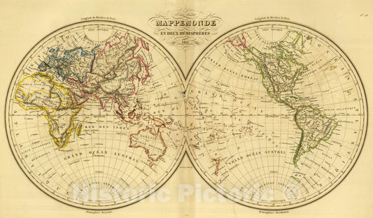 Historic Wall Map : 1837 Mappemonde. v1 - Vintage Wall Art