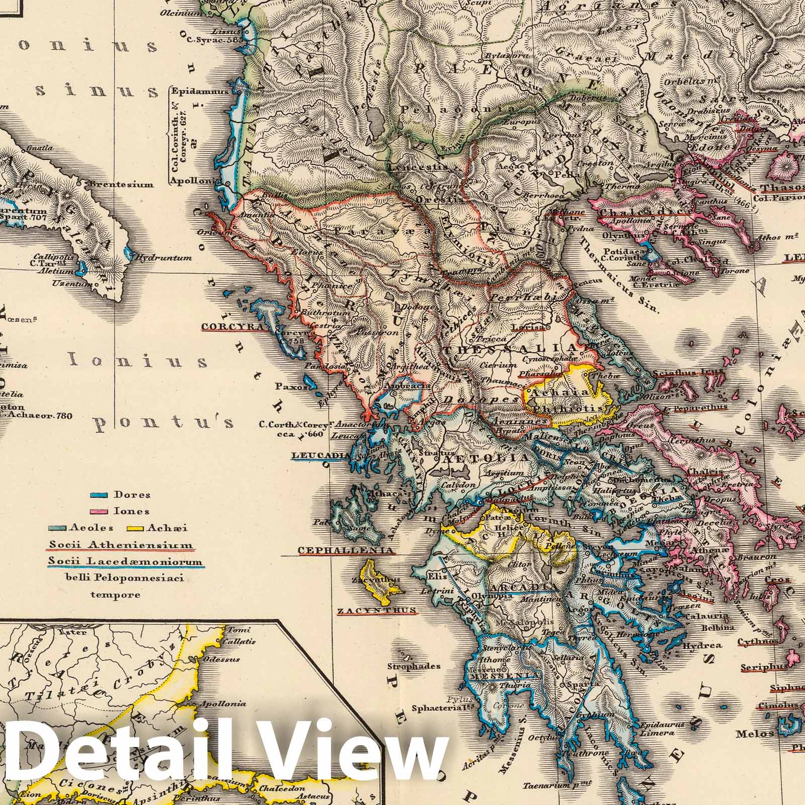 Ancient Greece, Macedonia, and Thrace, 1865 - Historical Map Print