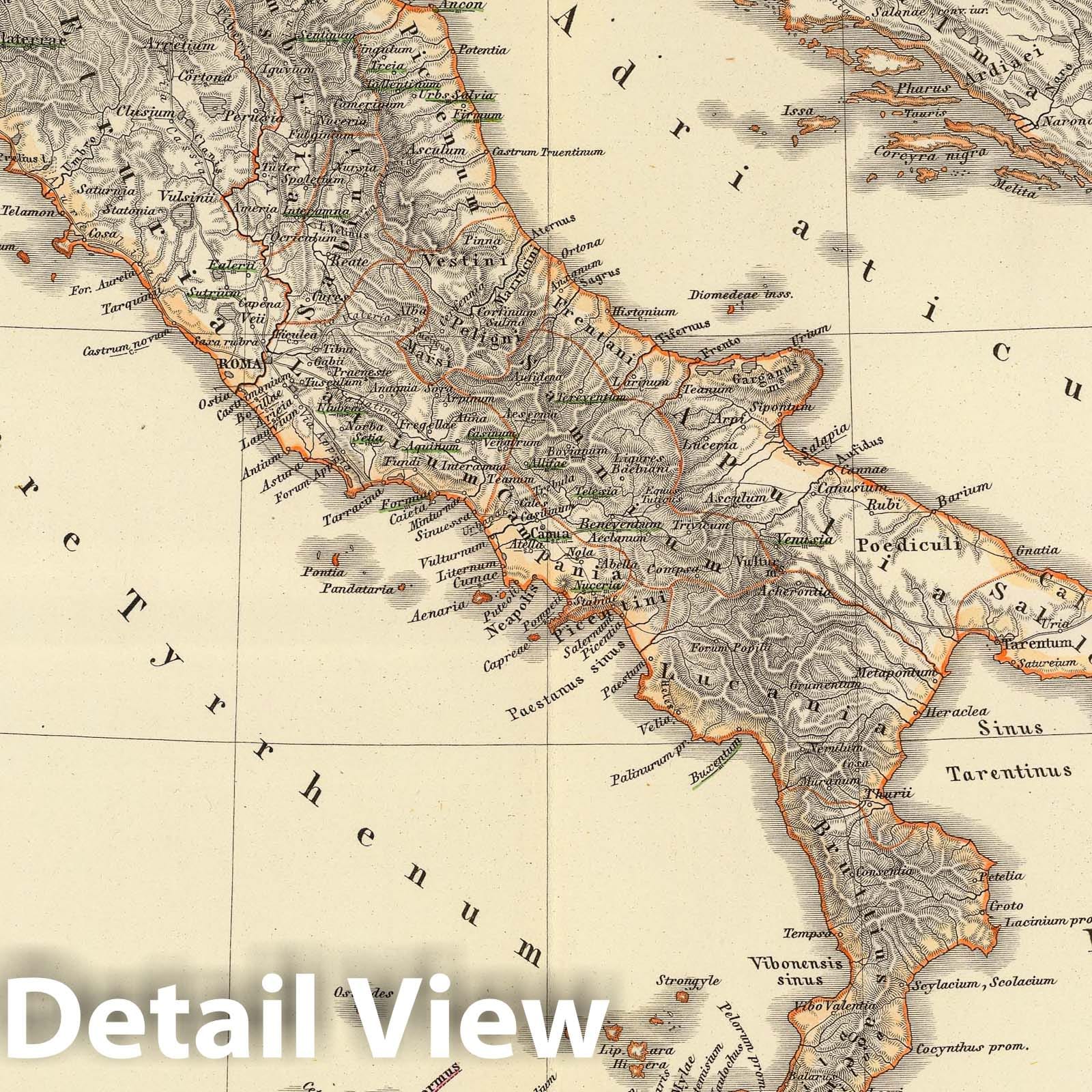 Italy, Gaul, Illyria, Sicily, Sardinia, and Corsica - Classical Map, 1865