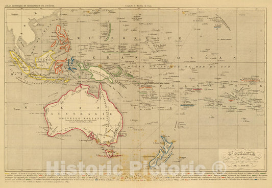Historic Wall Map : 1844 L'Oceanie en 1841. - Vintage Wall Art