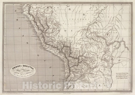 Historic Map : Bolivia; Peru, 1837 Perou et Bolivia. v1 , Vintage Wall Art