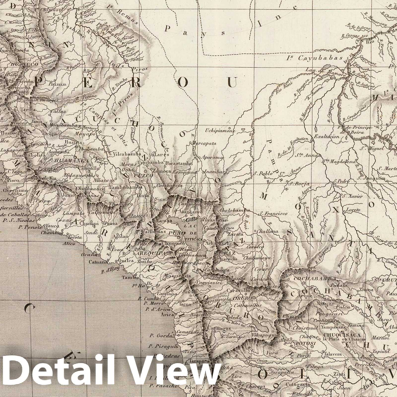 Peru and Bolivia - River Map, 1837 - Historical Map Reproduction