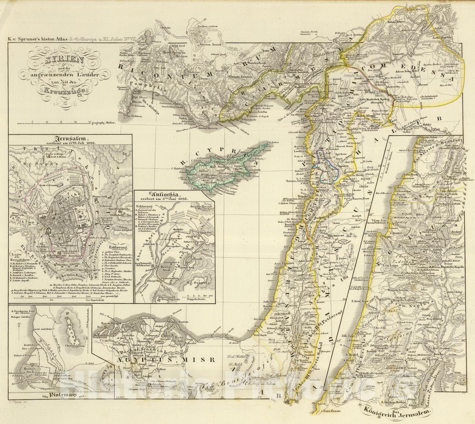 Syria and Adjacent Lands during the Crusades, 1855 - Historical Map Print