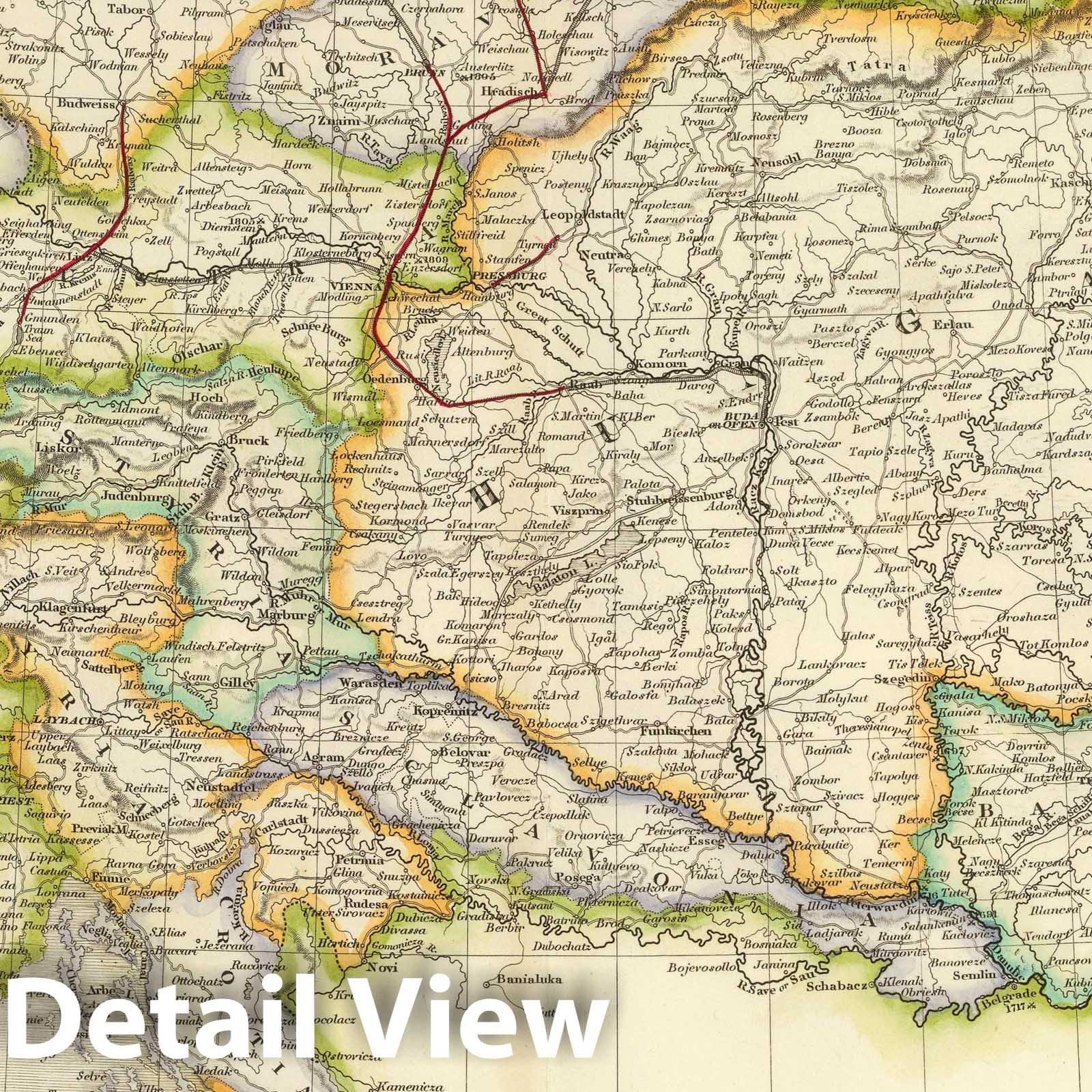 Austrian Empire - Railroad Map, 1844 - Historical Map Reproduction