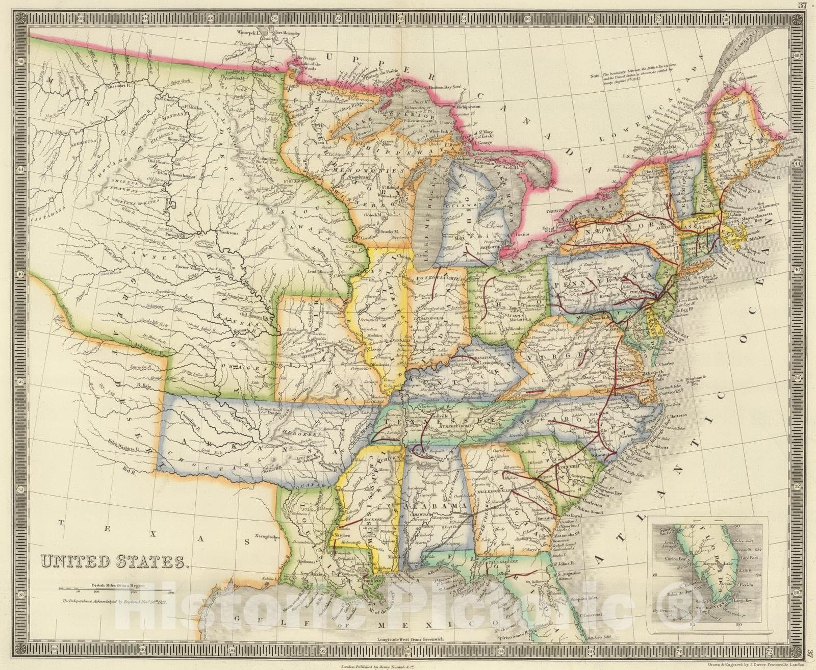 Historic Map : 1844 United States. - Vintage Wall Art