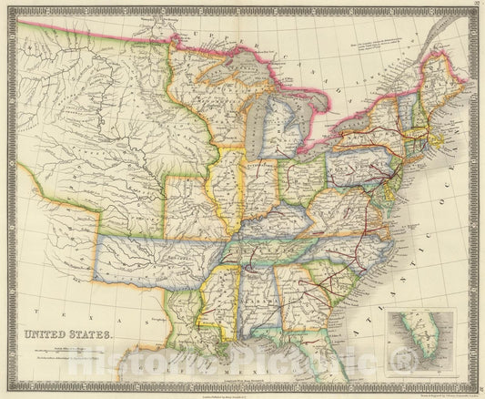 Historic Map : 1844 United States. - Vintage Wall Art