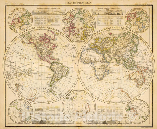 Historic Map : 1865 Hemisphaeren. - Vintage Wall Art