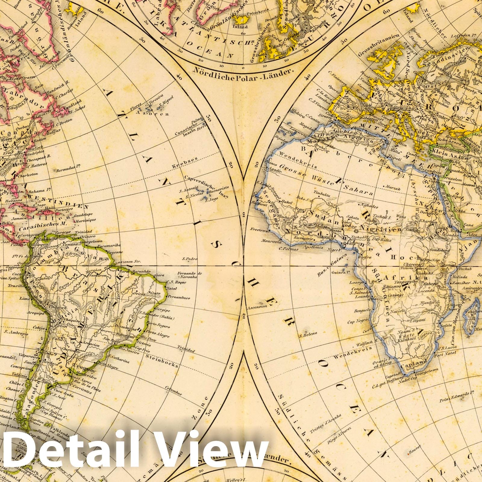 World Hemispheres - River Map, 1865 - Historical Map Print