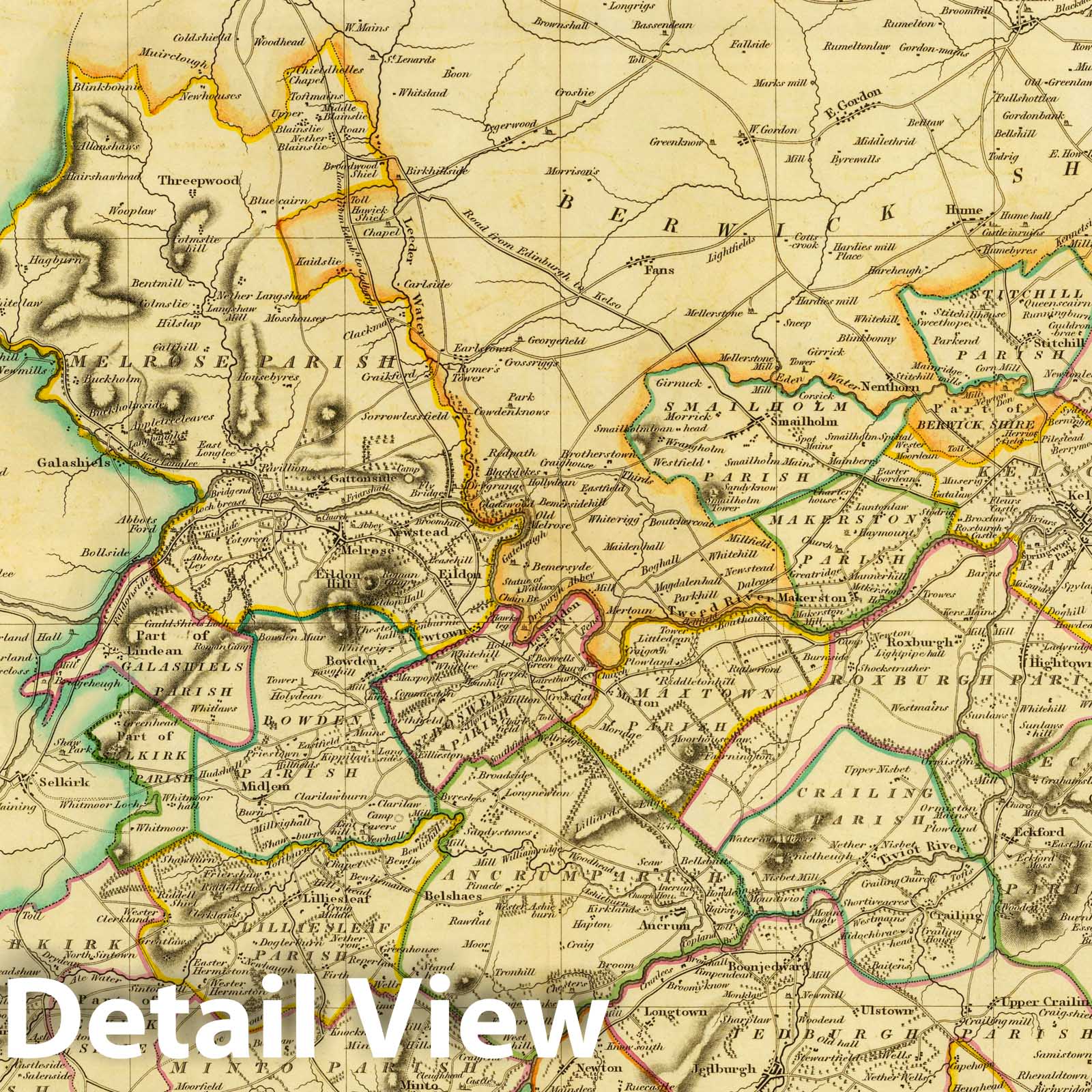 Roxburgh Shire - Road Map, 1832 - Thomson's Atlas of Scotland