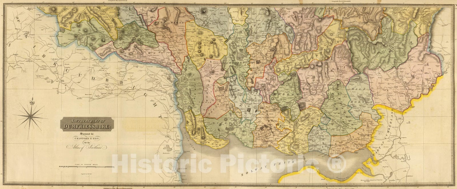 Historic Map : National Atlas - 1832 Composite: Dumfriesshire S. - Vintage Wall Art