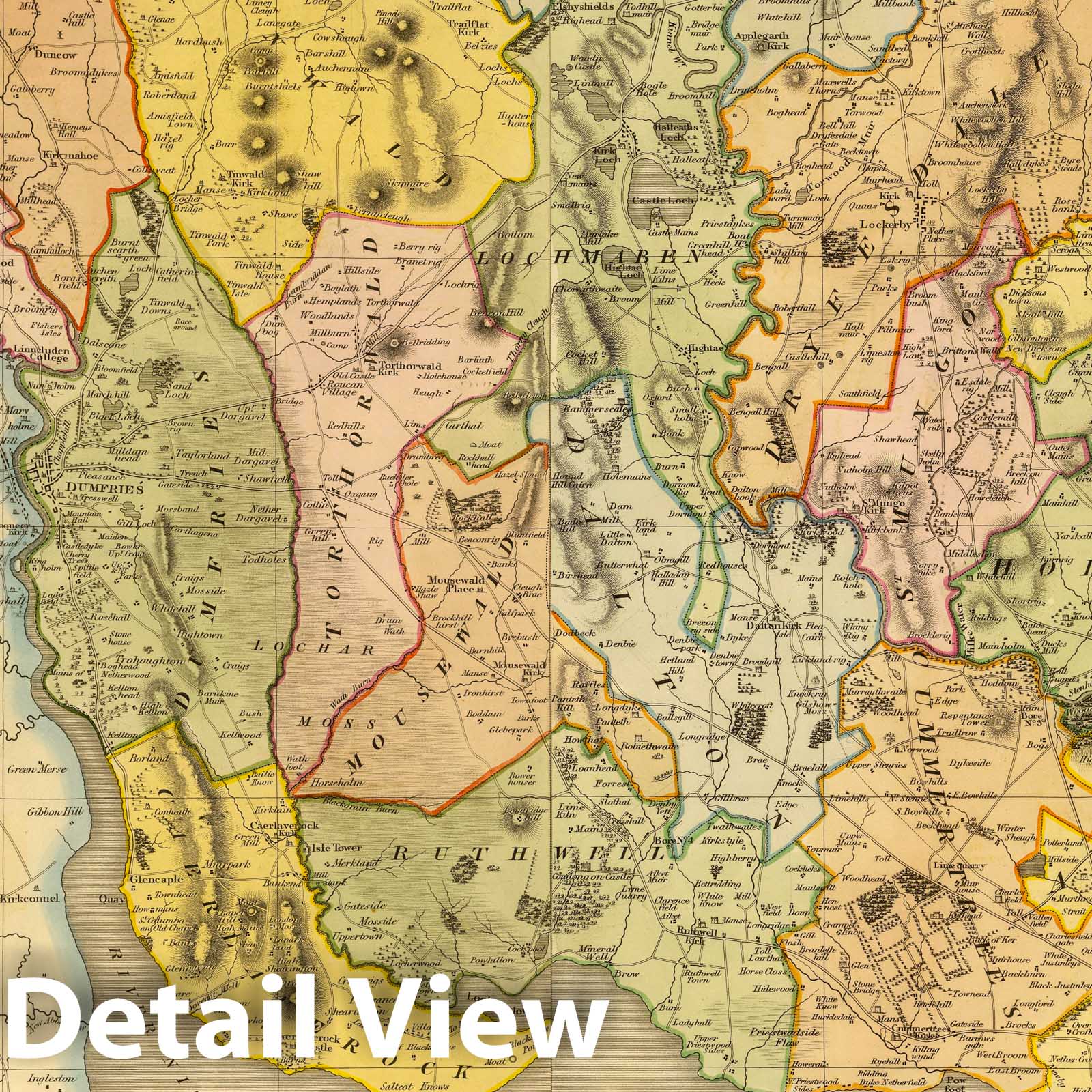 Southern Dumfriesshire, Scotland - Road Map, 1832 - Historical Map Print