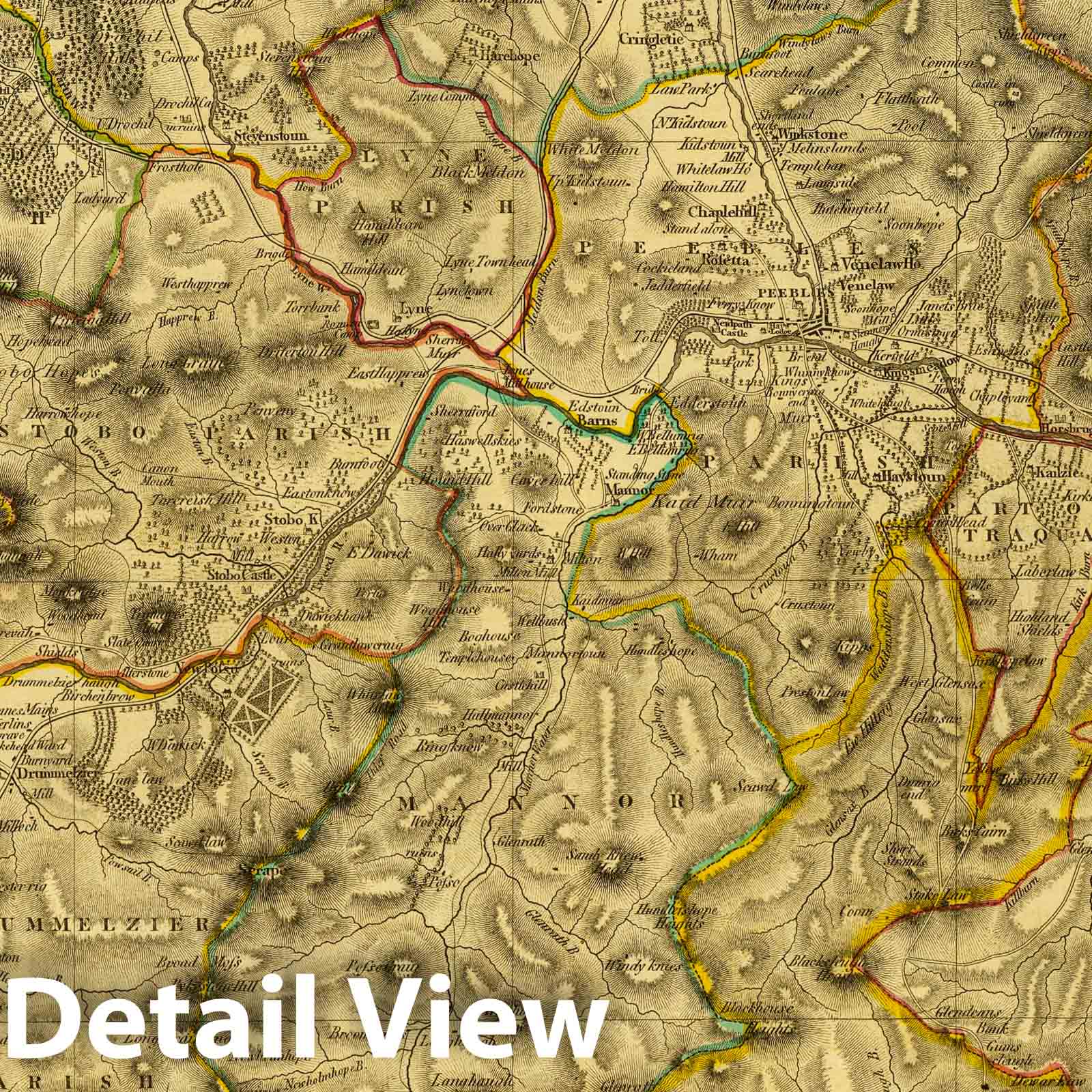 Peebles-Shire, Scotland - Road Map, 1832 - Historical Map Print