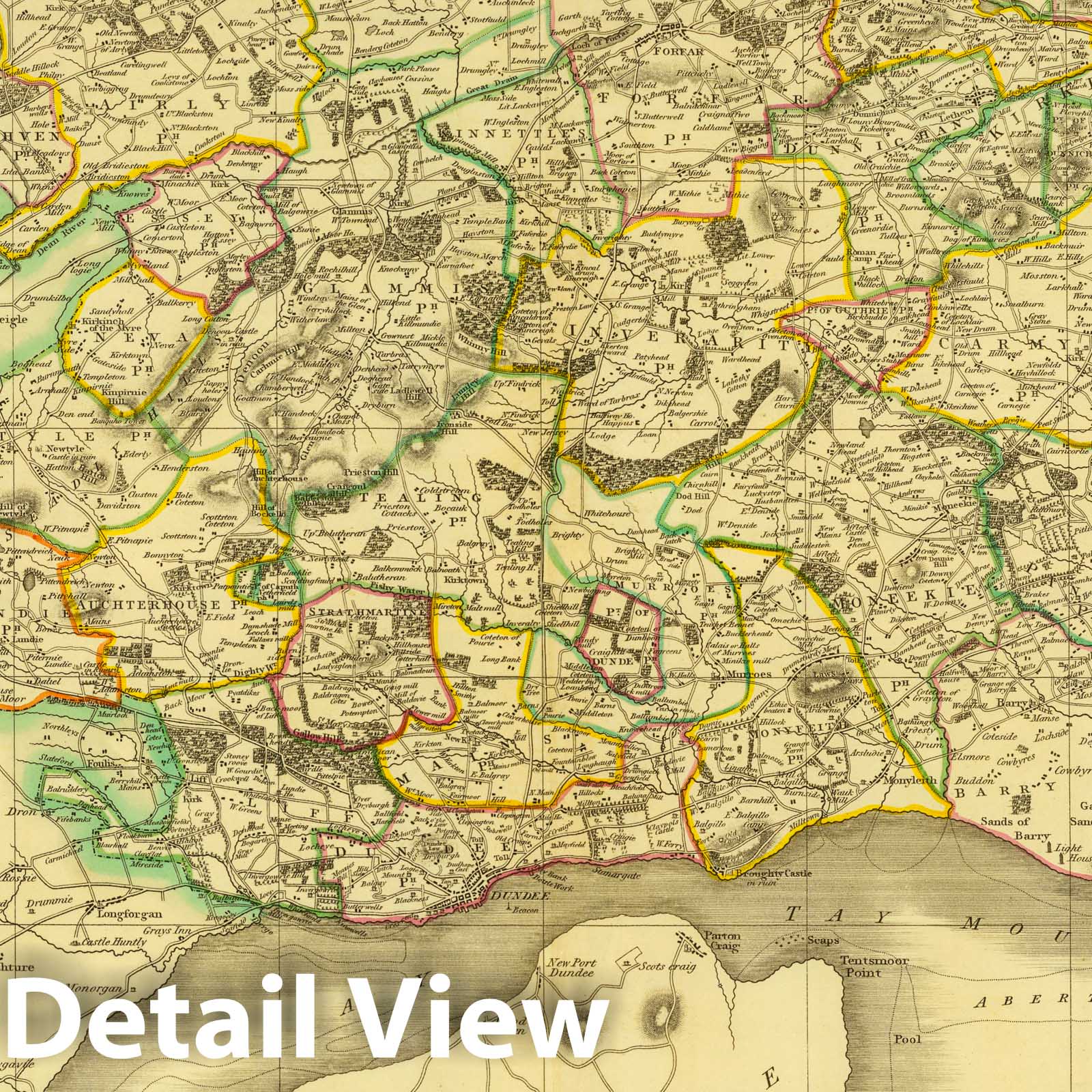 Angusshire, Southern Part, Scotland - Road Map, 1832 - Historical Map Print