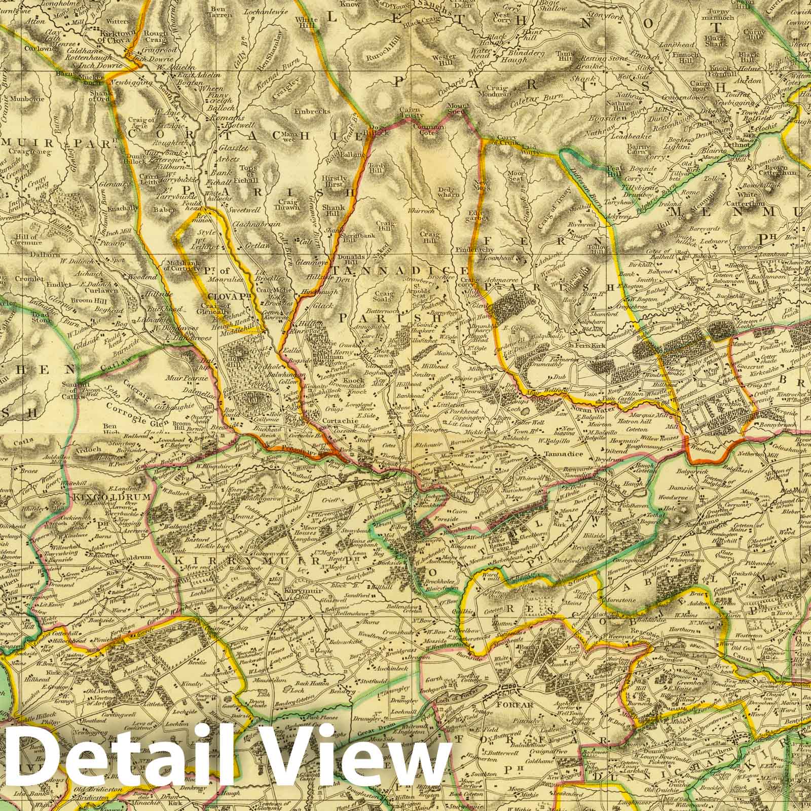 Angusshire, Scotland - Road Map, 1832 - Historical Map Print