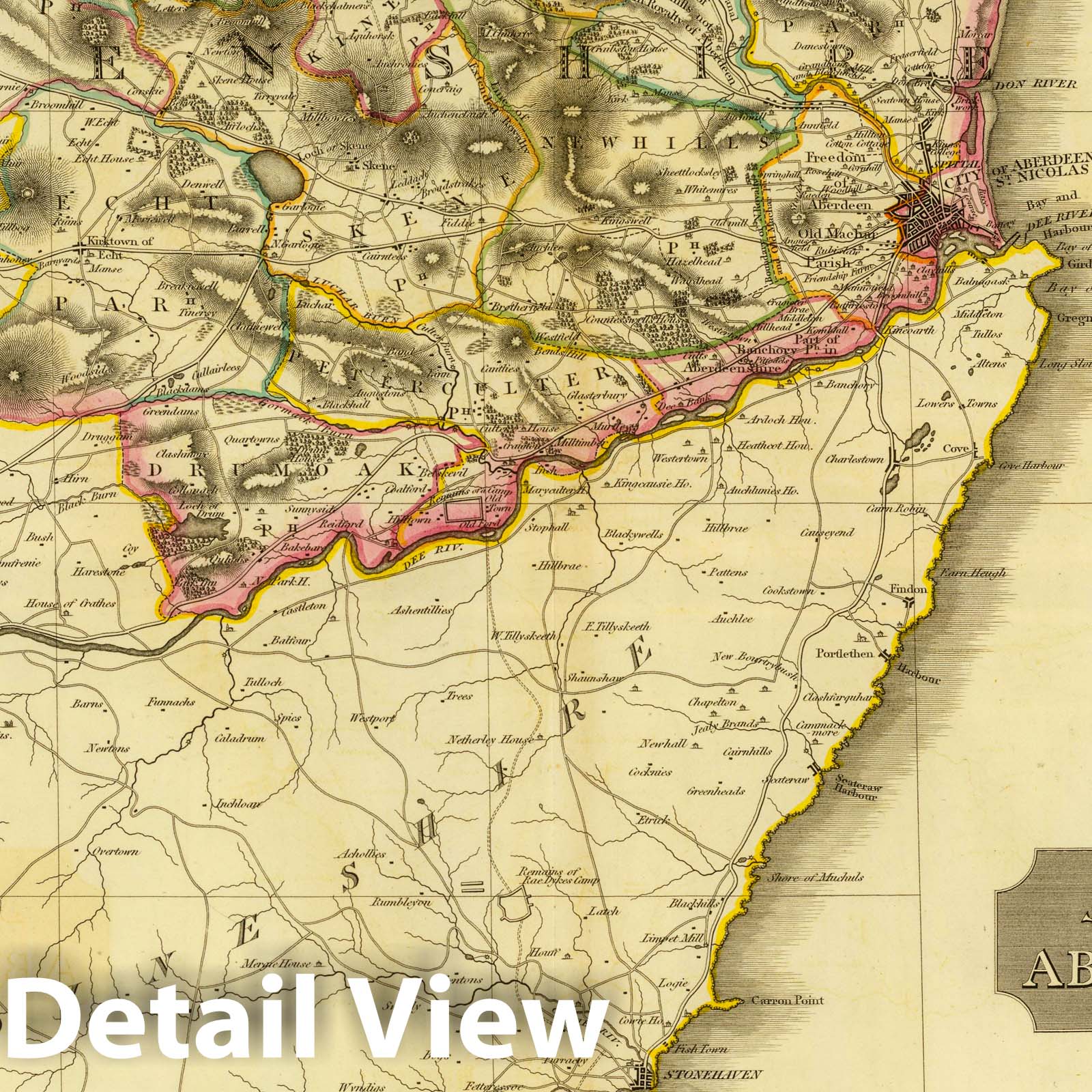Aberdeen and Banffshire, Scotland - Road Map, 1832 - Historical Map Print