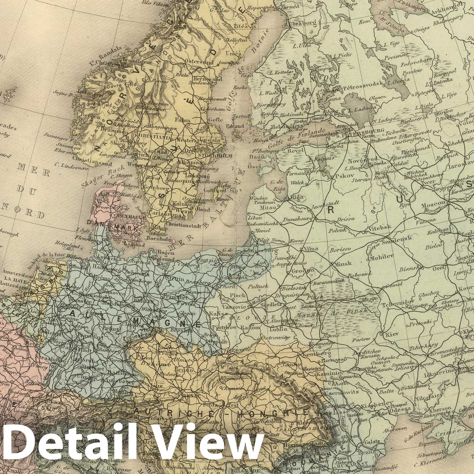 Europe Politique 1892 - Historical Map Print with Railroads