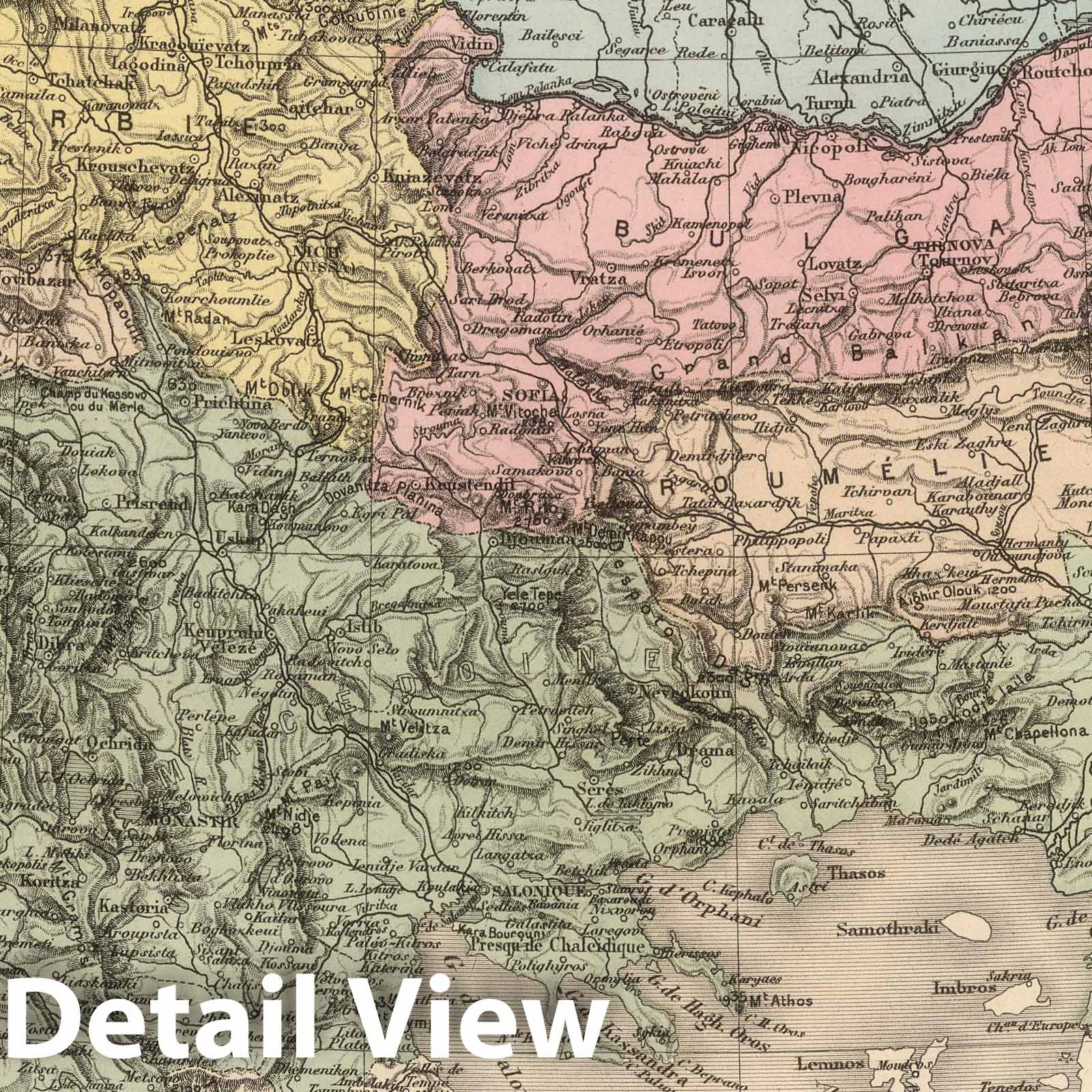 Balkan Peninsula with Constantinople - Railroad Map, 1892