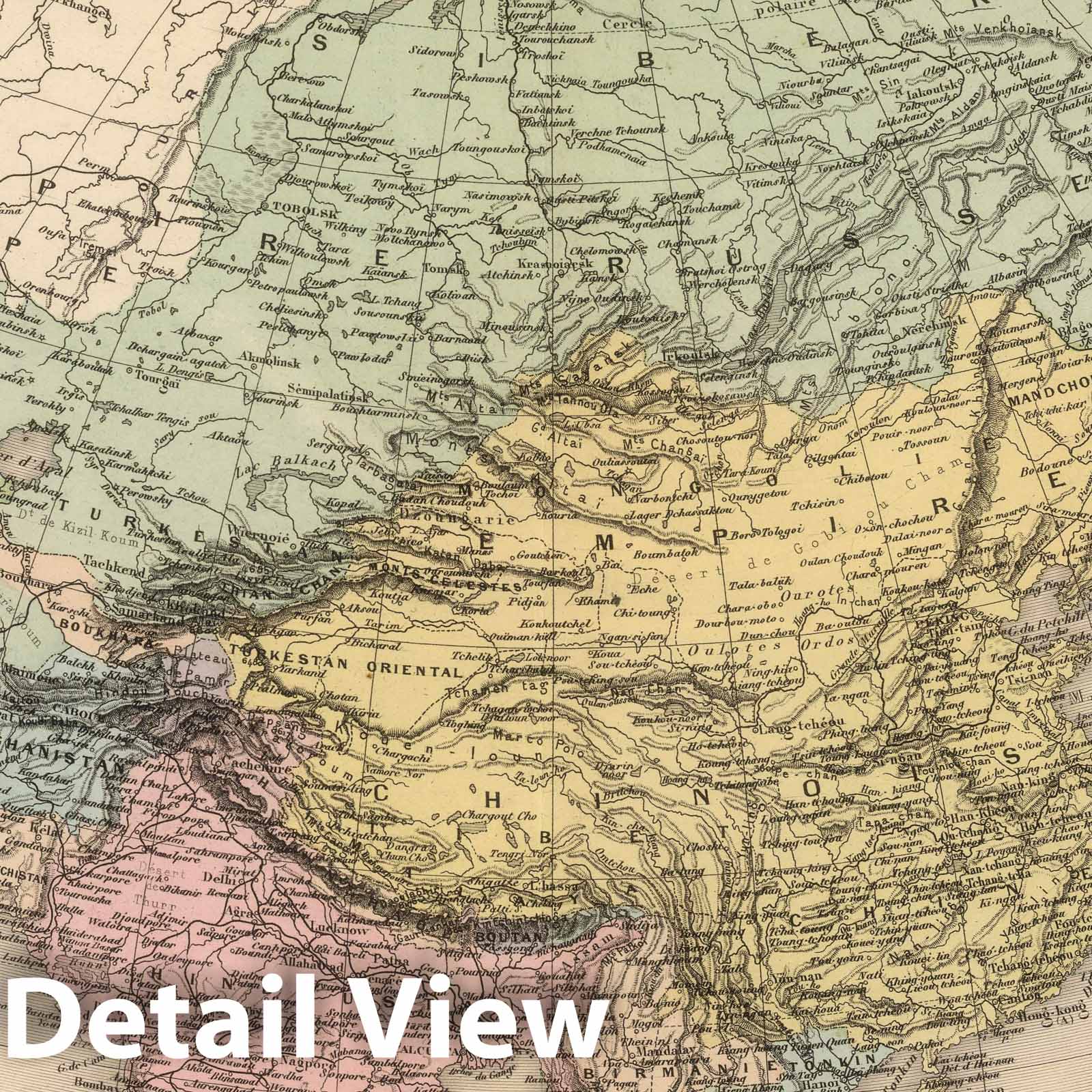 Asia - Railroad Map, 1892 - Hand-Colored Historical Map Print