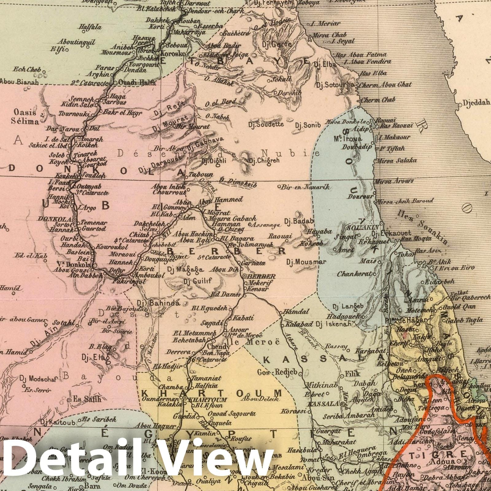 Egypt and Abyssinia - Railroad Map, 1892 - Hand-Colored Historical Map Print