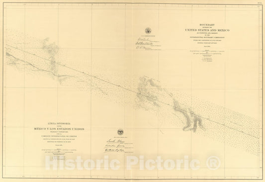 Historic Map : Mexico, Northern Mexico 1901 Linea Divisoria Entre Mexico Y Los Estados Unidos. No. 11. , Vintage Wall Art