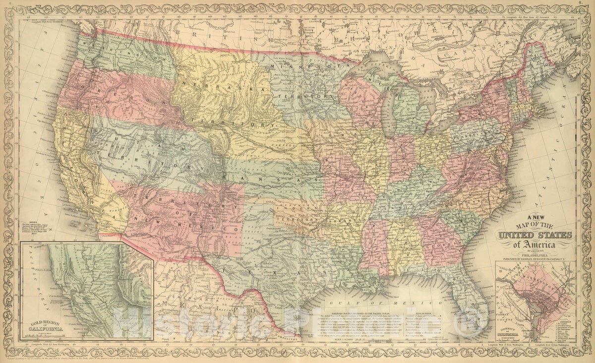 Historic Map : 1859 United States : Vintage Wall Art