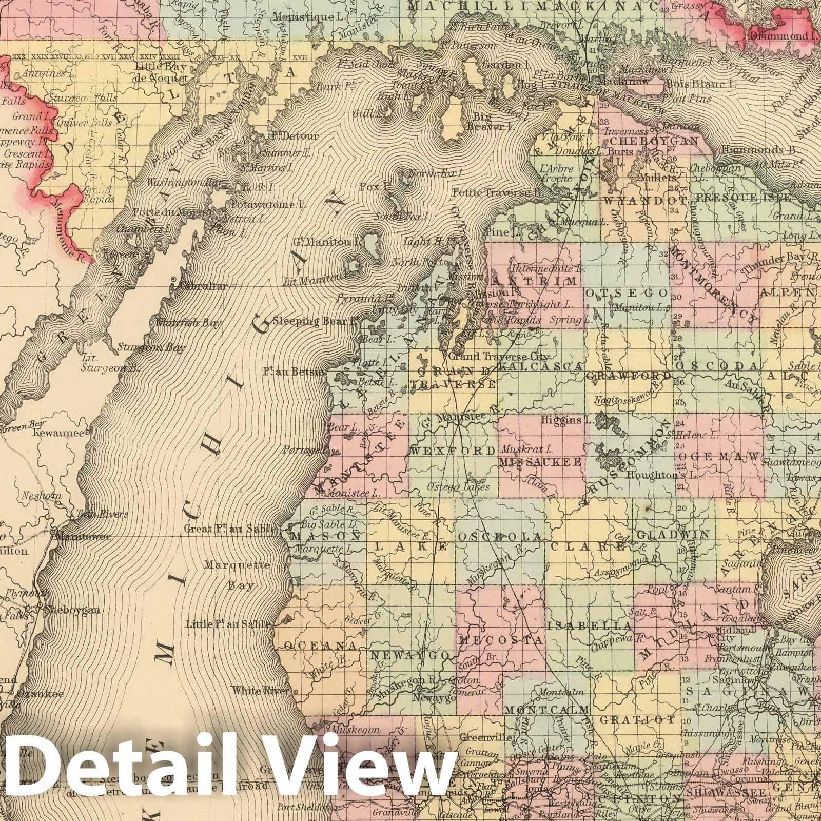 Michigan - Railroad Map, 1859 - Historical Map Print