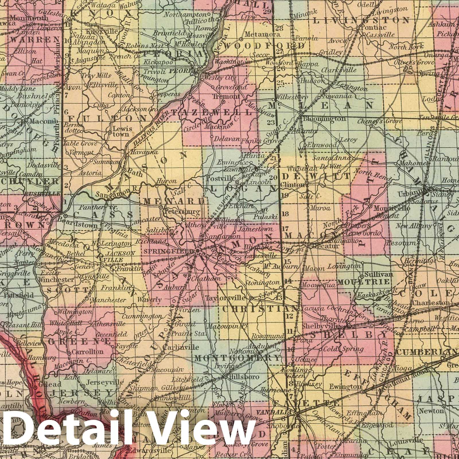 Illinois - Railroad Map, 1859 - Historical Map Print