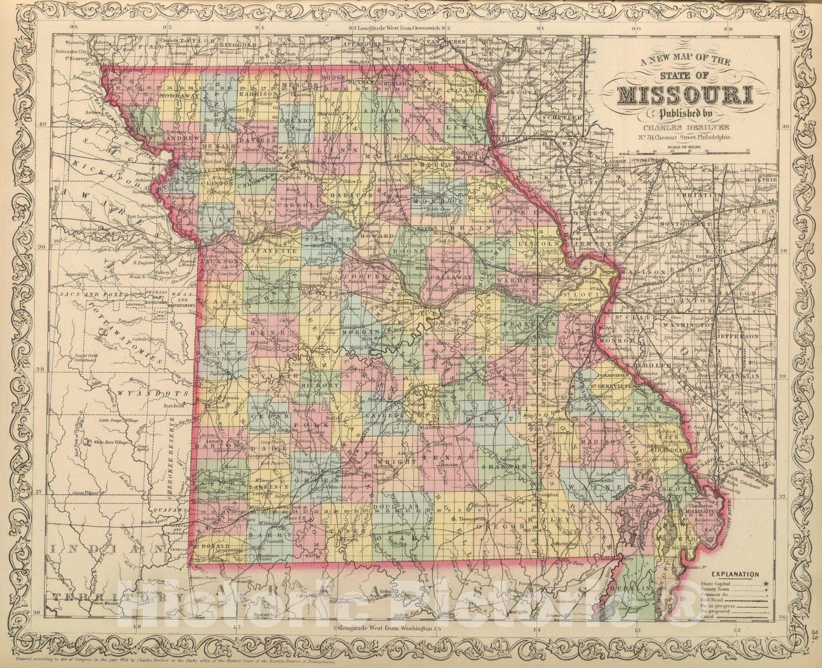Historic Map : 1859 Missouri. - Vintage Wall Art
