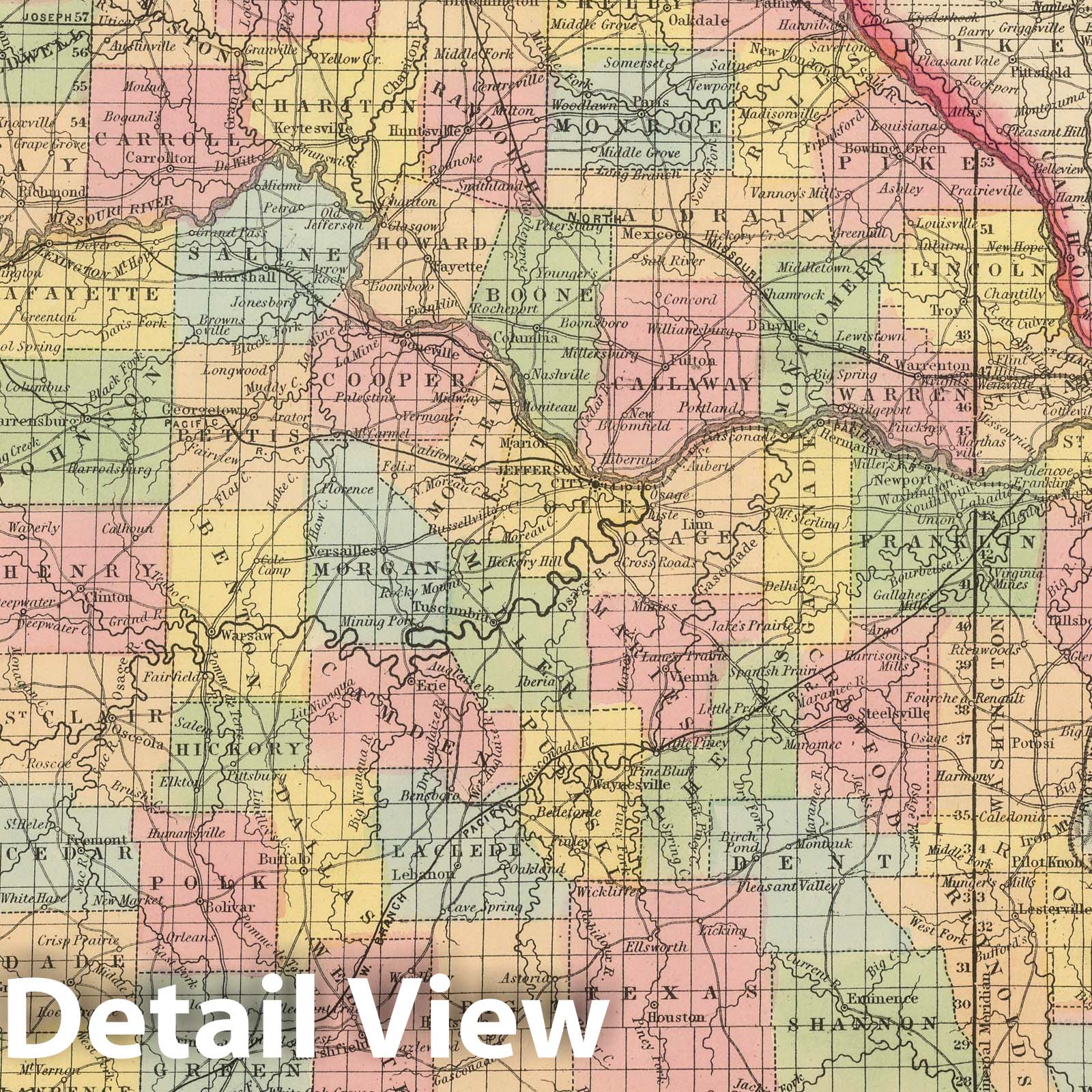 Missouri - Railroad Map, 1859 - Hand-Colored Historical Map Print