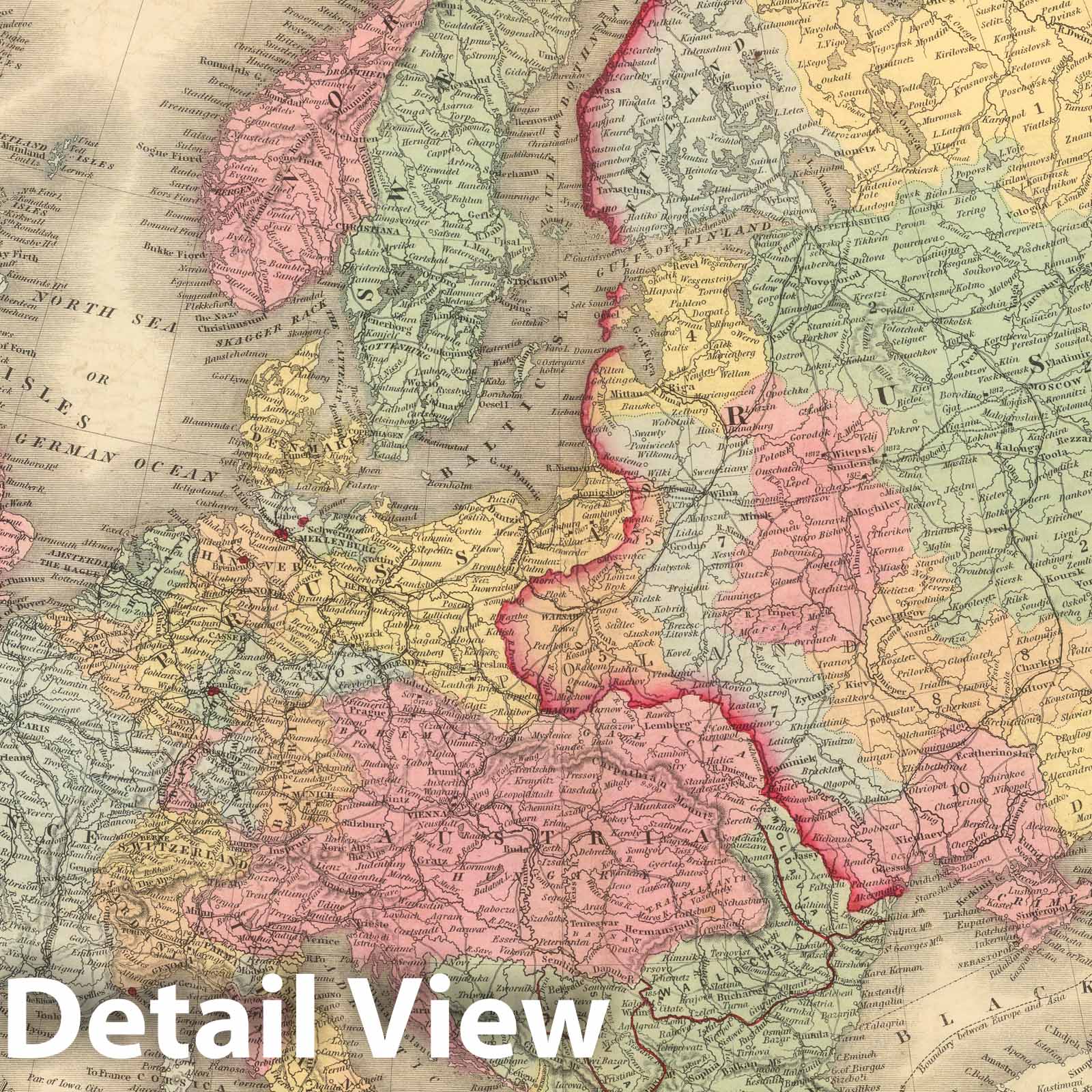 Europe - Railroad Map, 1859 - Historical Map Print