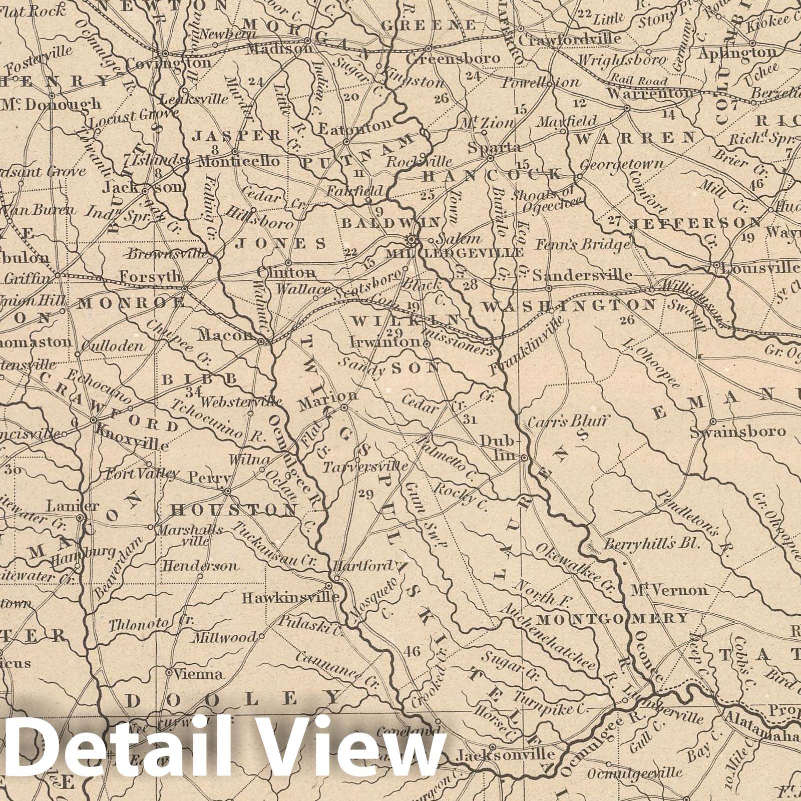 Georgia - Railroad Map, 1848 - Historical Map Print