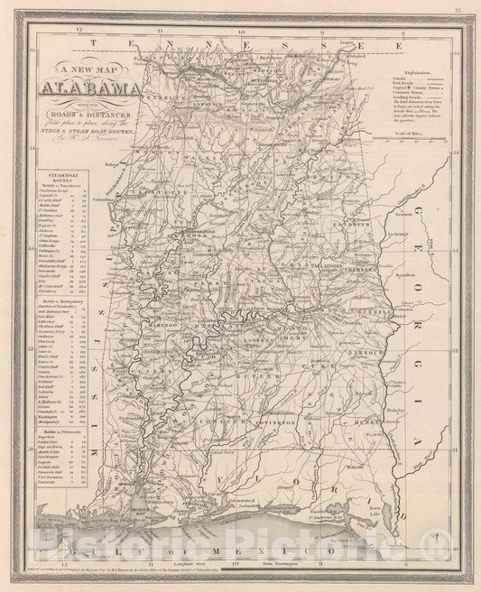 Historic Map : 1848 Alabama. - Vintage Wall Art