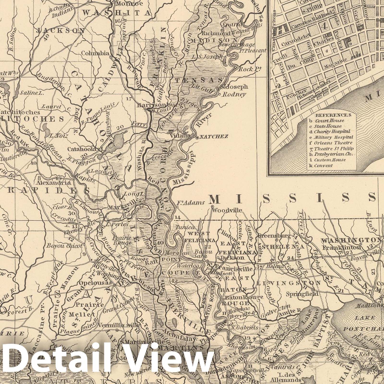 Louisiana - Railroad Map, 1848 - Historical Map Print