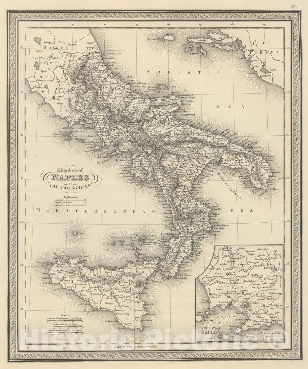 Historic Map : 1848 Kingdom of Naples. - Vintage Wall Art