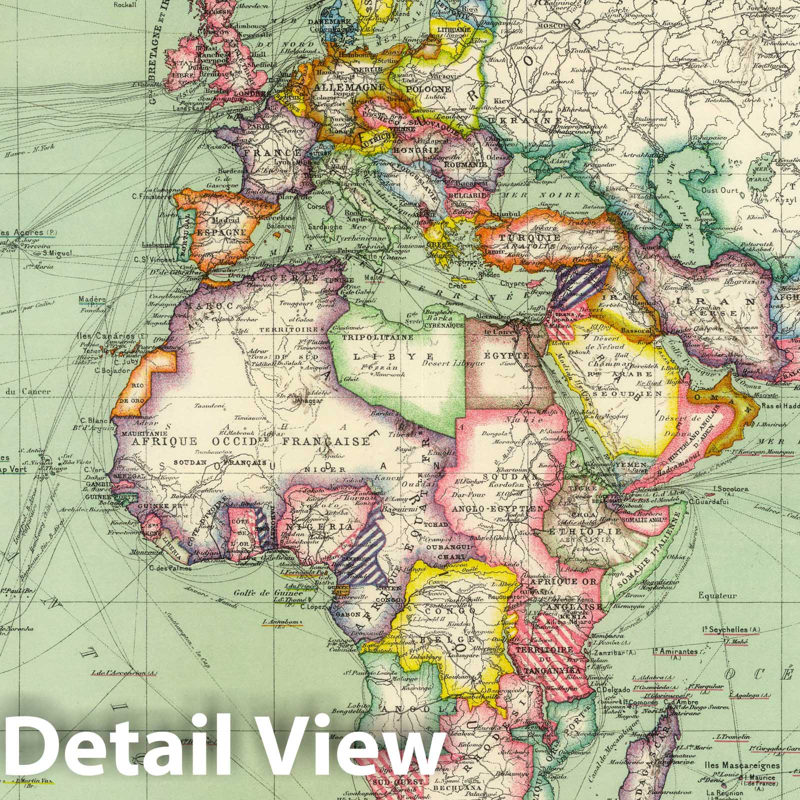 Atlantic and Indian Oceans, 1937 - Historical Map Print