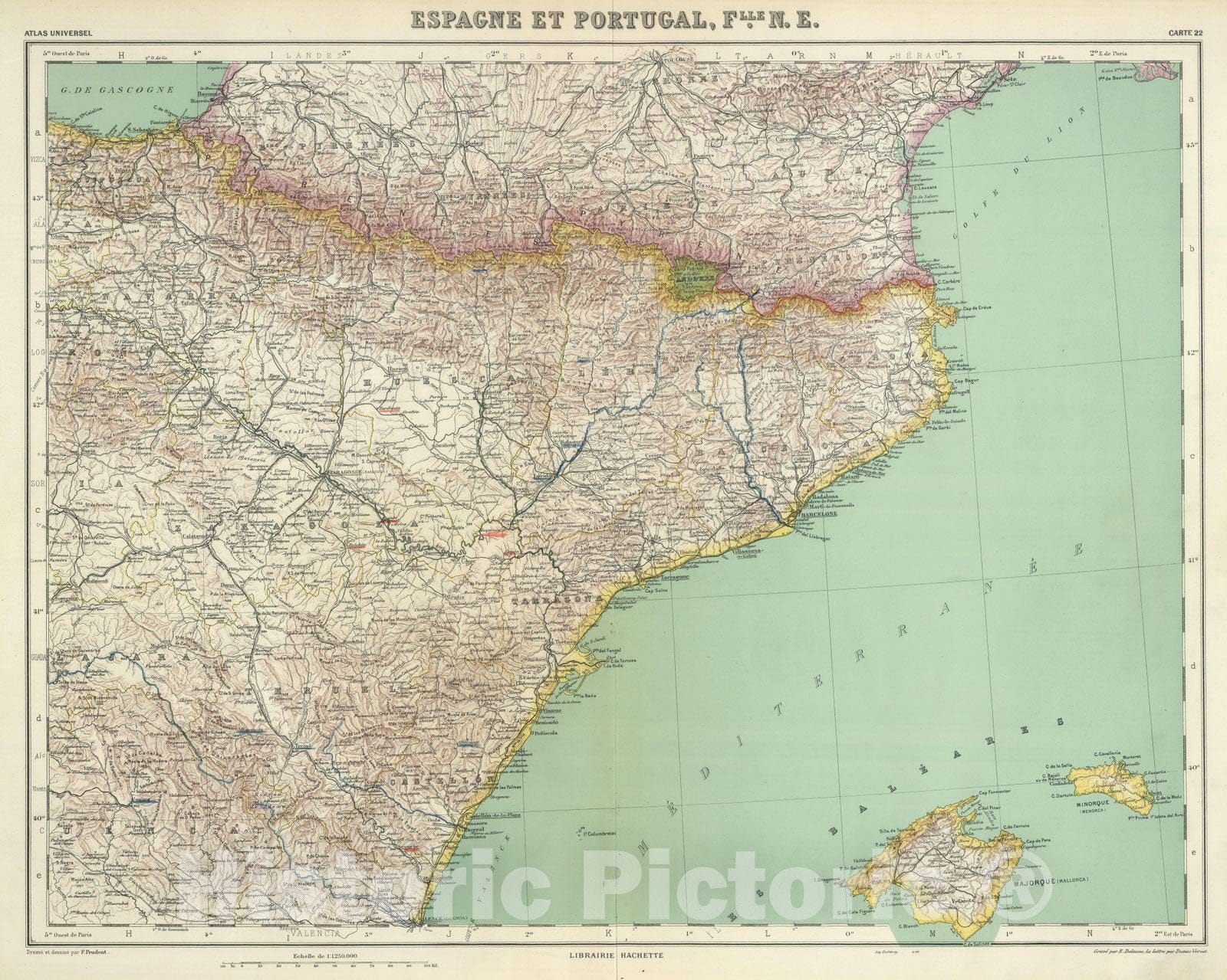 Historic Map : Spain, 1930 Espagne et Portugal. Flle. N.E. , Vintage Wall Art