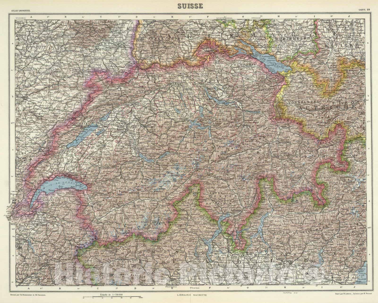 Historic Map : Switzerland, 1931 Suisse. , Vintage Wall Art