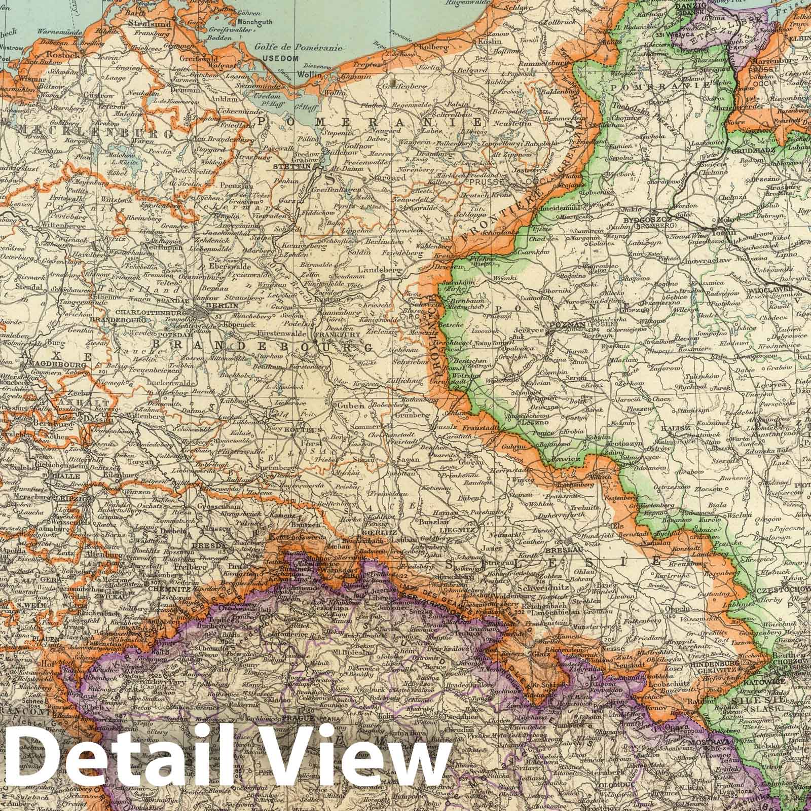 Germany, Poland, and Czechoslovakia 1935 Historical Map Print