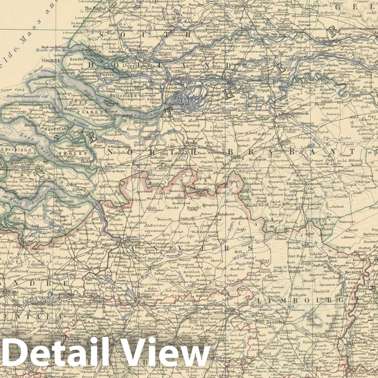 Belgium and the Netherlands, 1879 - Historical Map Print