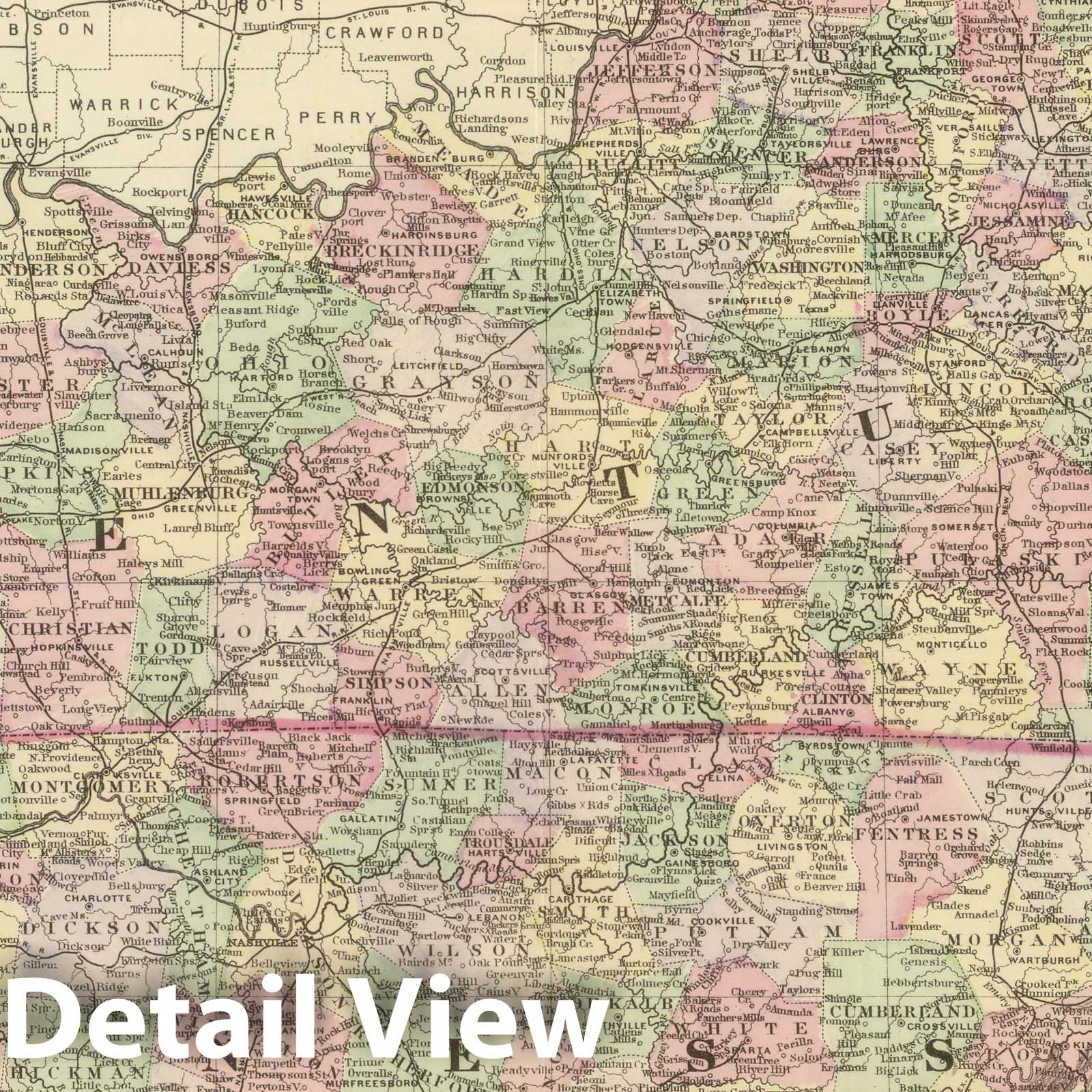 Kentucky and Tennessee - Railroad Map, 1884 - Historical Map Print