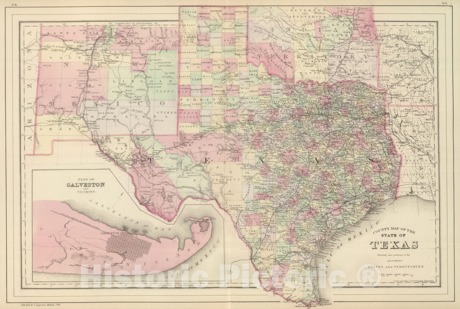 Historic Map : 1884 Texas. - Vintage Wall Art