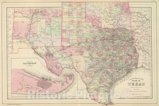 Historic Map : 1884 Texas. - Vintage Wall Art
