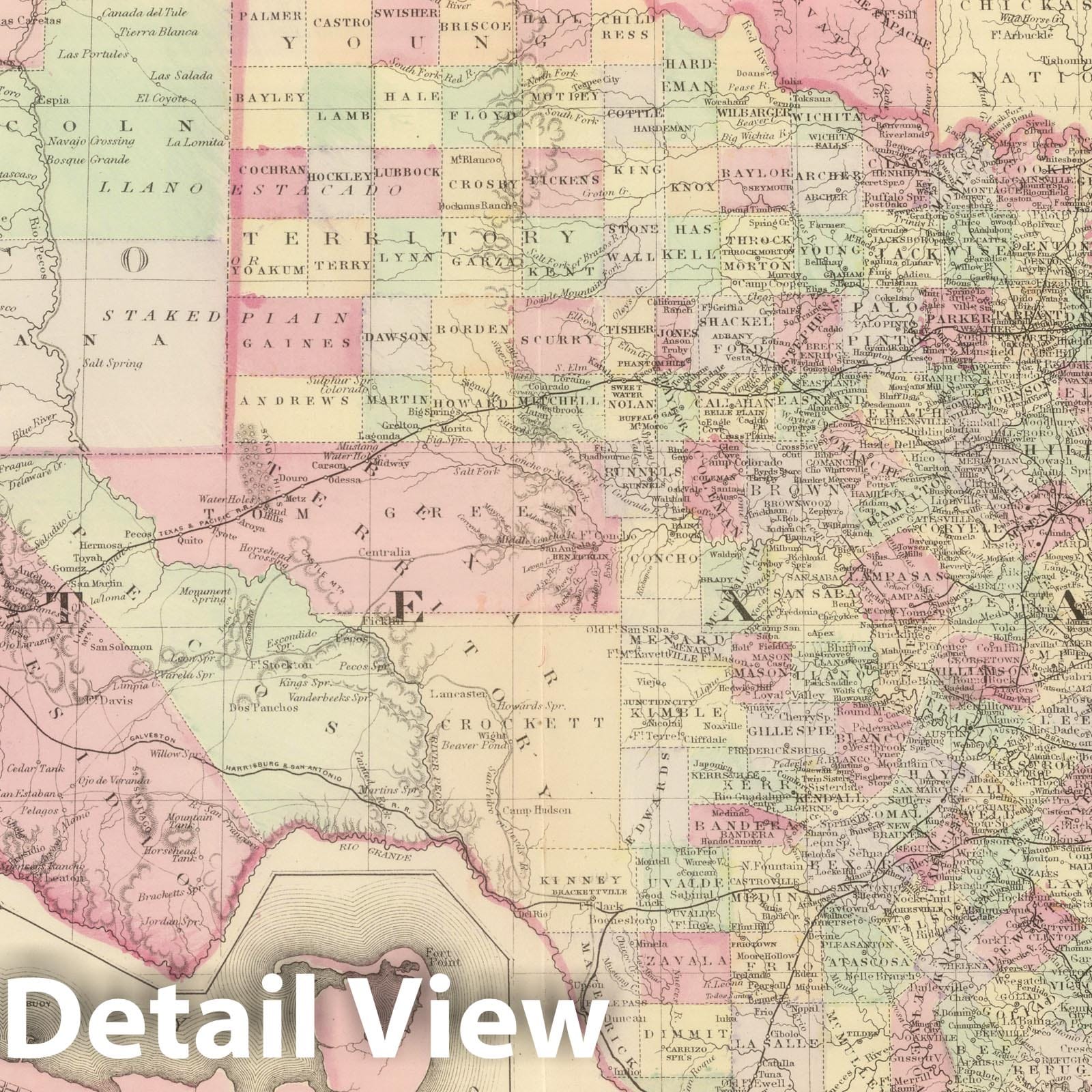 Texas with Galveston - Railroad Map, 1884 - Historical Map Reproduction