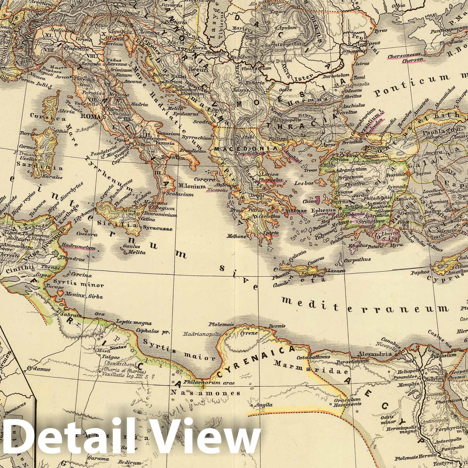 Roman Empire from Battle of Actium to Diocletian, 1865 - Historical Map Print