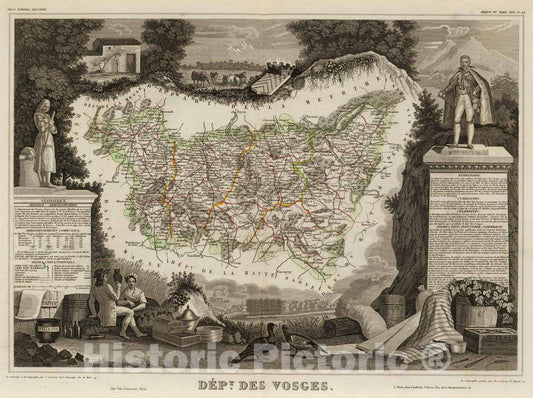 Historic Map : France, 1856 Dept. Des Vosges. , Vintage Wall Art