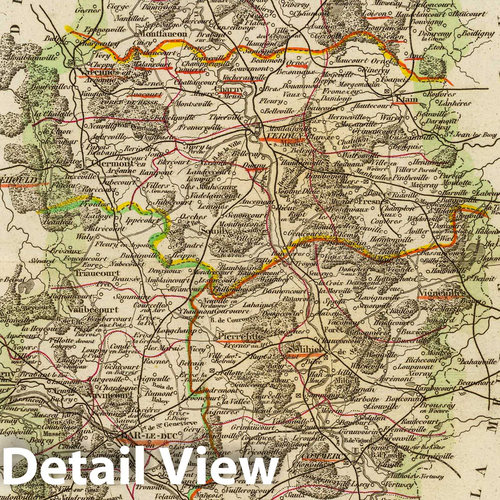 Meuse, France - Road Map, 1856 - Historical Map Print